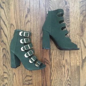 Army green buckle heels